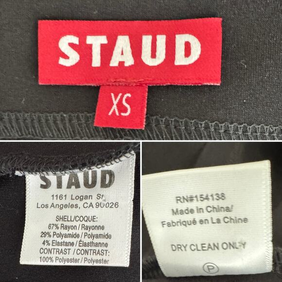 Staud Hawthorne Black & Ivory Ponte Cocktail Mini Dress bell sleeve size XS - Picture 12 of 15